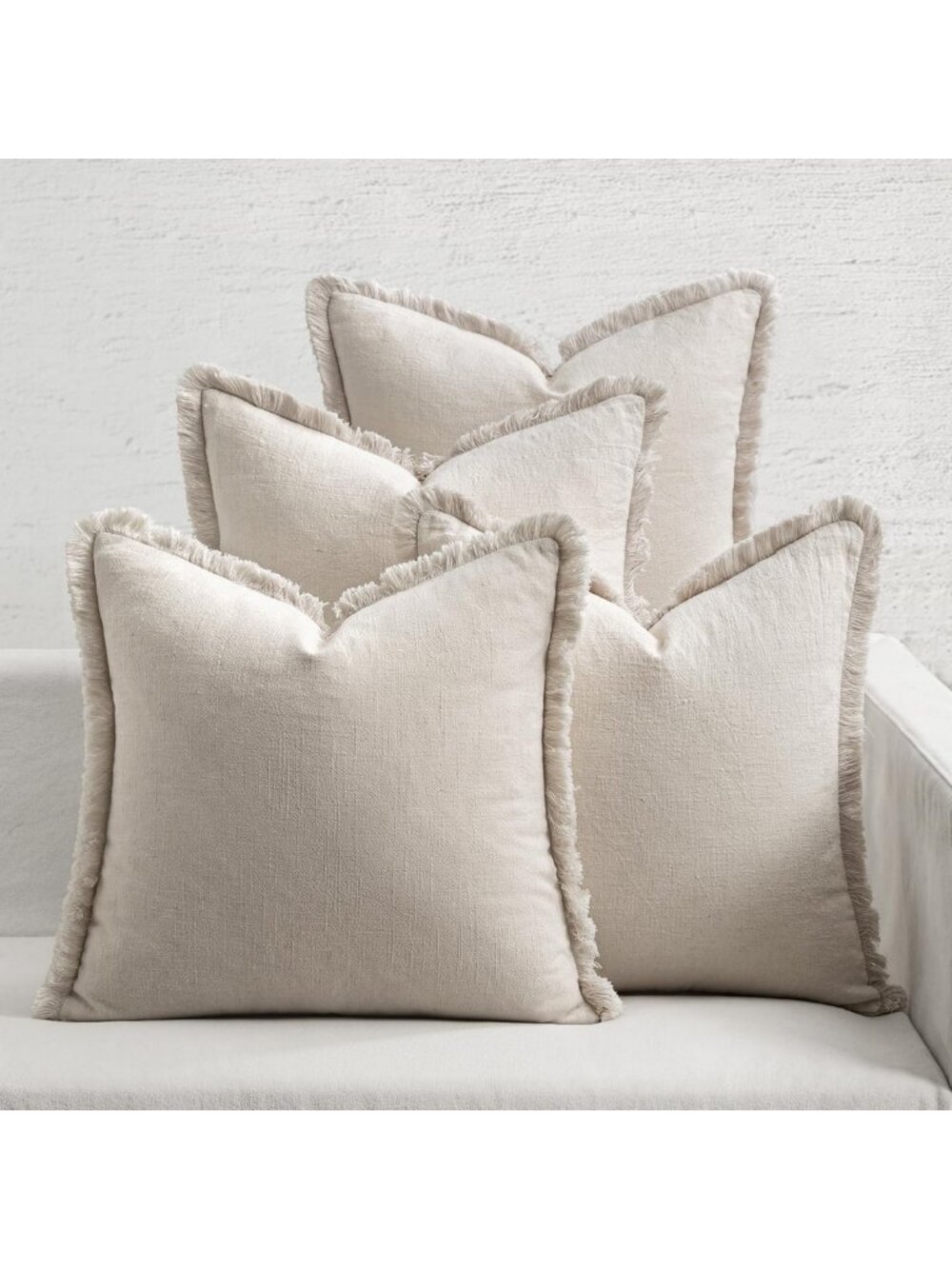 Cozy Fall Linen Fringe Pillow Covers Set of 4 | 18x18 Neutral Beige Decor